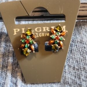 Pilgrim Vibrant Crystal Earrings in Orange and Green